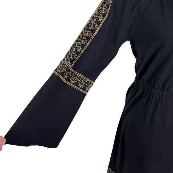 J. Jill Embroidered Cotton Blend Boho Knit Peasant Sheath Dress Black Size S - Picture 7 of 13